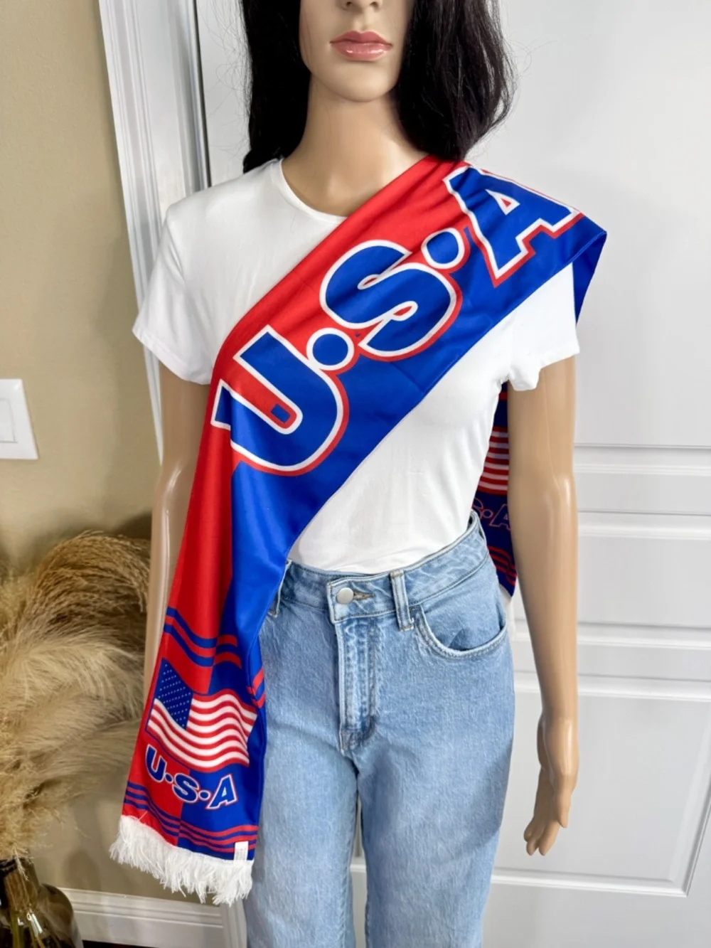 WORLD CUP AMERICAN FLAG UNISEX FRINGE PATRIOTIC SCARF - Picture 7 of 13